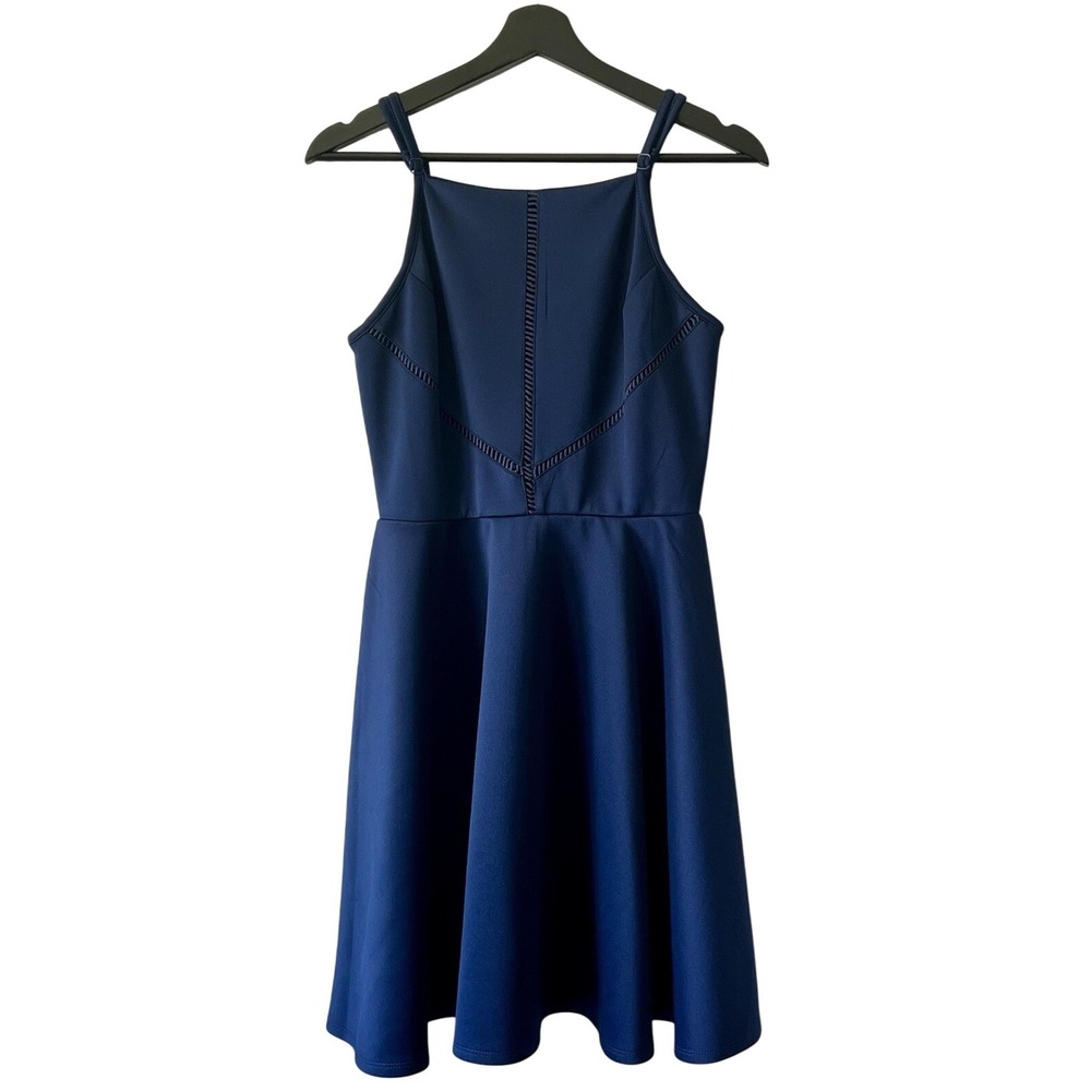 Altar'd State Navy Blue Ladder Trim Skater Dress Medium Square Neck Mini‎
